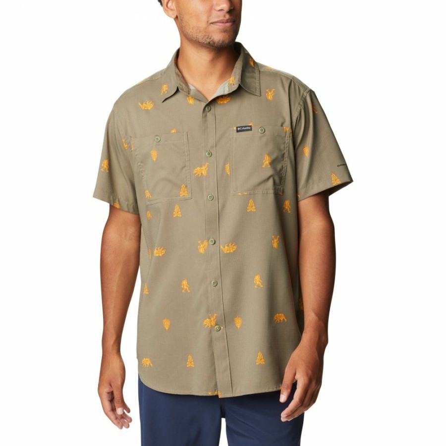 * Shirts & Tops | Clearance Columbia Utilizer Printed Woven Short Sleeve Shirt Stone Green Camp Social